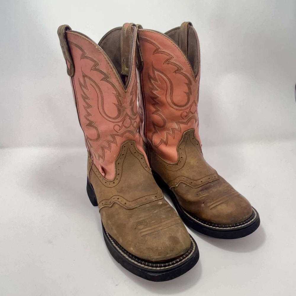 Justin Gypsy Pink and Brown Leather Western Cowboy Boots L9907 Womens 9B Chore